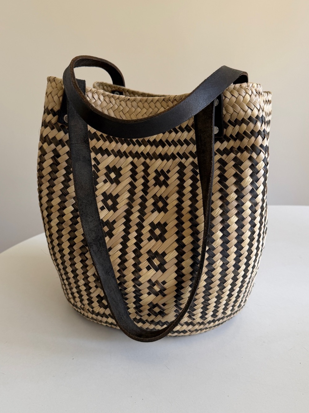 HANDMADE Straw Bag with Leather Straps